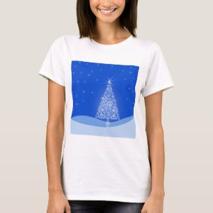 T-shirt Árvore de Natal Azul Branco Estrelas Luz Noturna