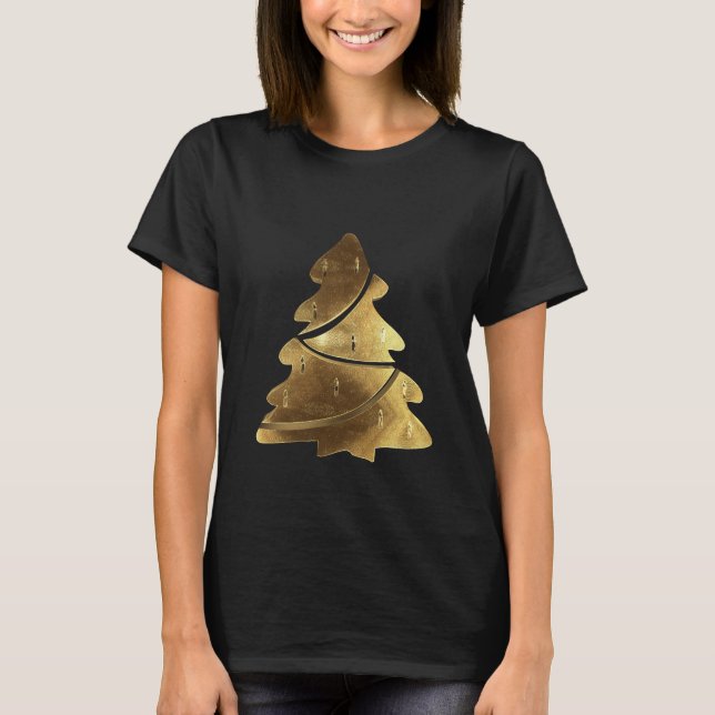 T-shirt Árvore de Natal com Velas Douradas (Frente)