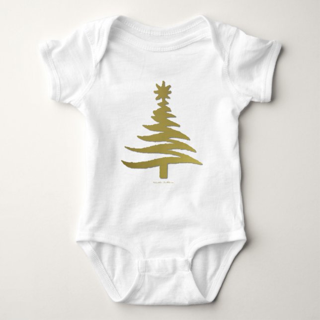 T-shirt Árvore de Natal Moderna Estêncil Impressão Dourada (Frente)