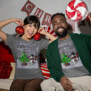 T-shirt Árvore de Natal, Neve, Cena de Neve Unisex Dark