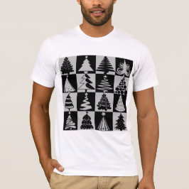 T-shirt Árvore de Natal Preta Cinza Prateado Padrão de Fér