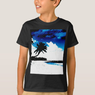 T-shirt Árvore de palma branca azul preta Silhoule