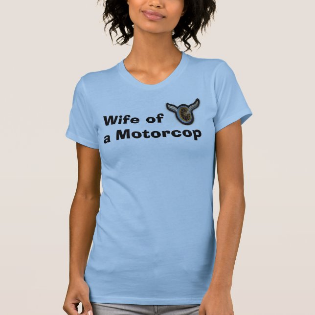 T-shirt asa e roda 2, ofa Motorcop da esposa (Frente)