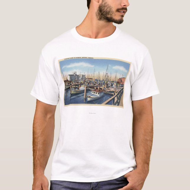 T-shirt Astoria, Oregon - frota pesqueira no porto (Frente)