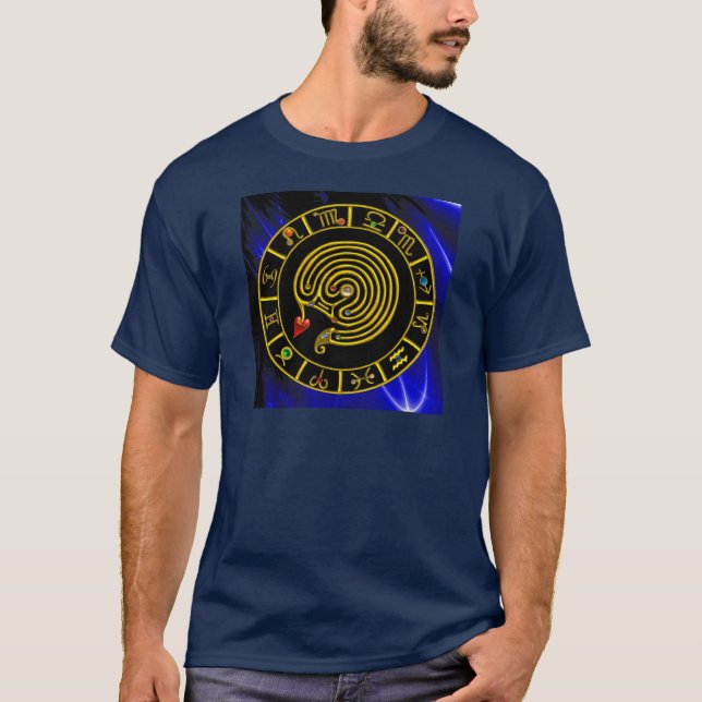 T-shirt Astrologia ZODÍACA DOURADA DO GRÁFICO ASTRAL LABYR (Frente)