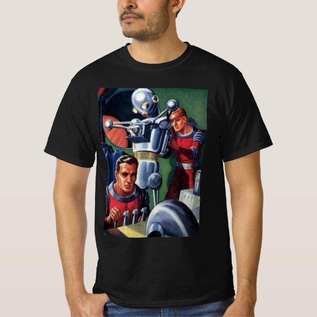 T-shirt Astronautas Vintage Science Fiction consertando um (Frente)