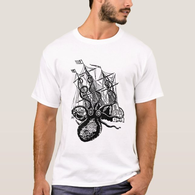 T-shirt Ataque de Kraken! Ataque gigante do polvo (Frente)