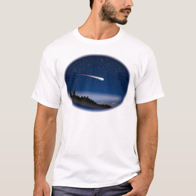 T-shirt Atirando Estrela Sobre Paisagem Noturna (Frente)