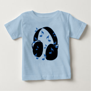 T-shirt Auriculares com notas musicais para o bebê no azu