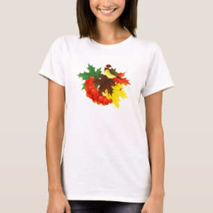 T-shirt Aves, Folhas e Berries do outono