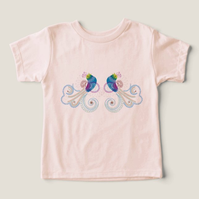 T-shirt Aves Ornamentados Abstratos coloridas 2 (Design frontal)