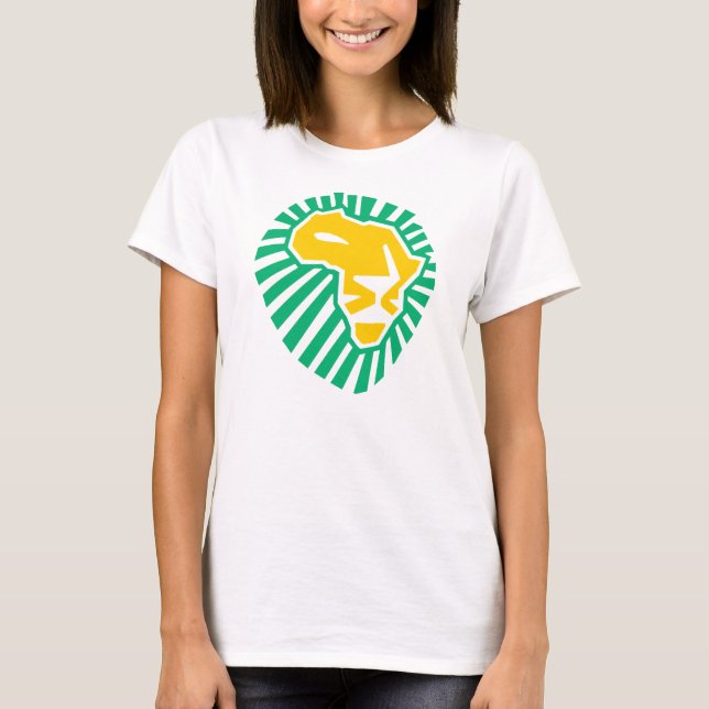 T-shirt azul amarelo principal das mulheres de (Frente)