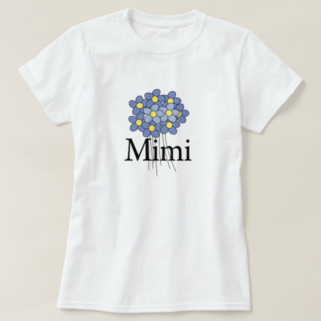 T-shirt azul bonito da flor Mimi (Frente do Design)