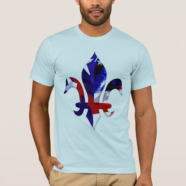 T-shirt Azul branco vermelho -2 da flor de lis (Frente)