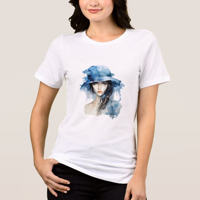 T-Shirt Azul-Chapéu Elegante (Frente)