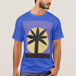 T-shirt azul com palmeira e lua cheia