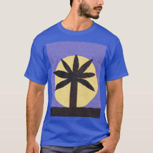 T-shirt azul com palmeira e lua cheia