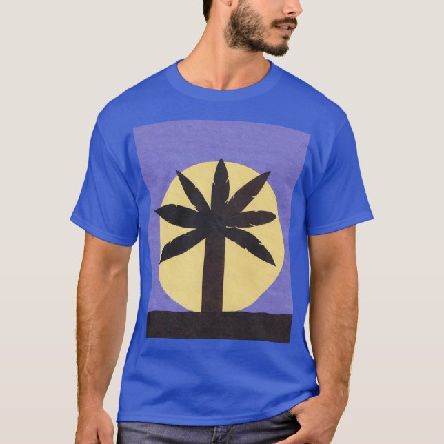 T-shirt azul com palmeira e lua cheia (Frente)