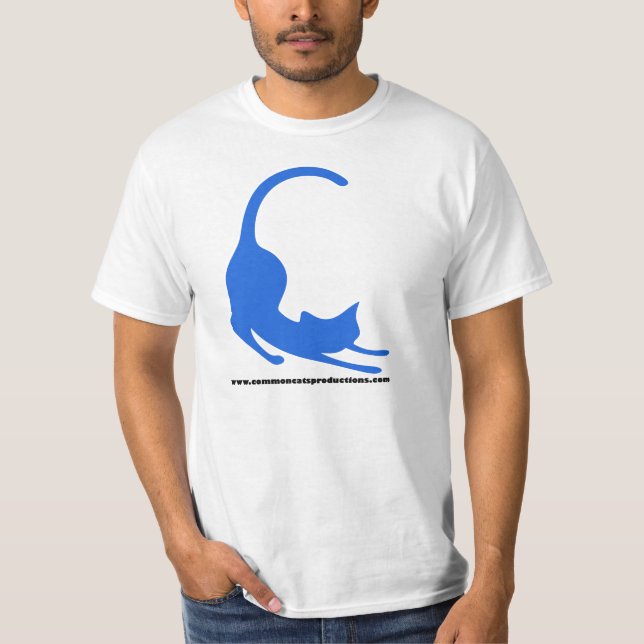 T-shirt Azul comum do logotipo dos gatos (Frente)