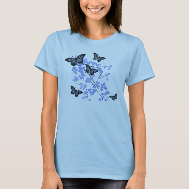 T-shirt azul da borboleta (Frente)