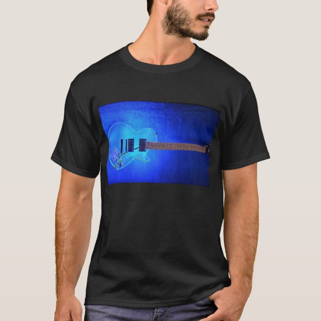 T-shirt azul da guitarra (Frente)
