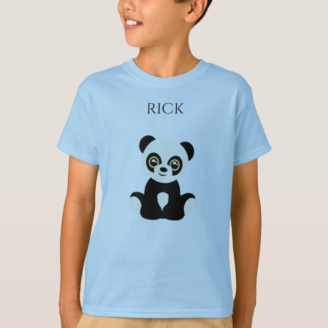 T-shirt azul da PANDA, nome personalizado (Frente)