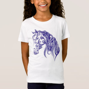 T-shirt azul das meninas do design do cavalo