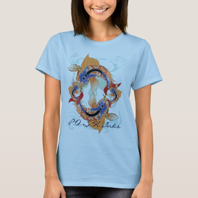 T-shirt azul de Koi do primavera (Frente)