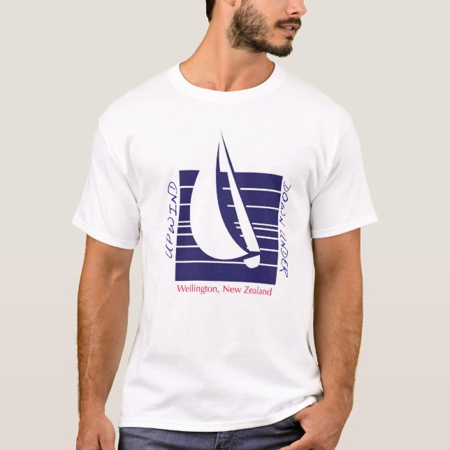 T-shirt azul de Square_UpDown Wellington do barco (Frente)