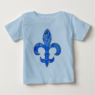 T-shirt azul do Bandana da flor de lis