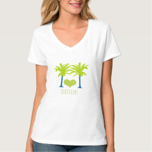 T-SHIRT azul do casamento de praia da palmeira do