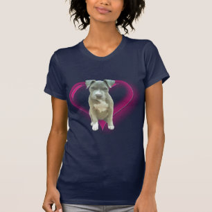 T-shirt azul do filhote de cachorro do pitbull