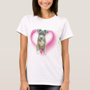 T-shirt azul do filhote de cachorro do pitbull