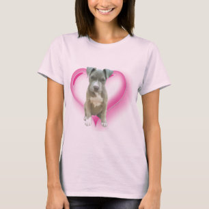 T-shirt azul do filhote de cachorro do pitbull