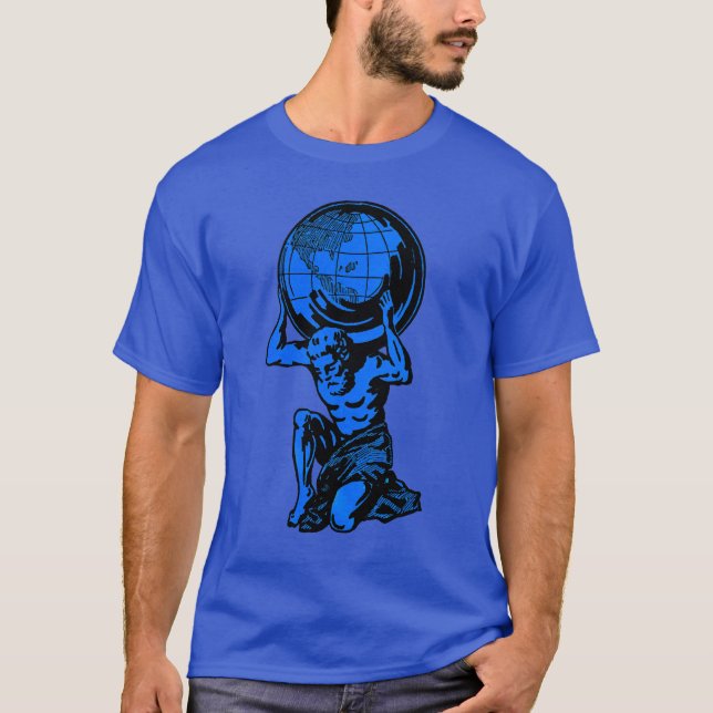 T-shirt azul do halterofilismo da mitologia do (Frente)