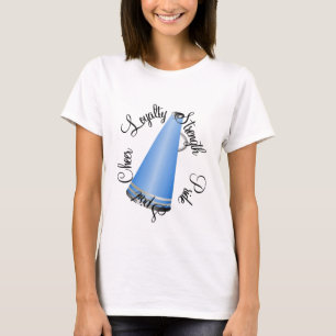 T-shirt azul do megafone do cheerleader