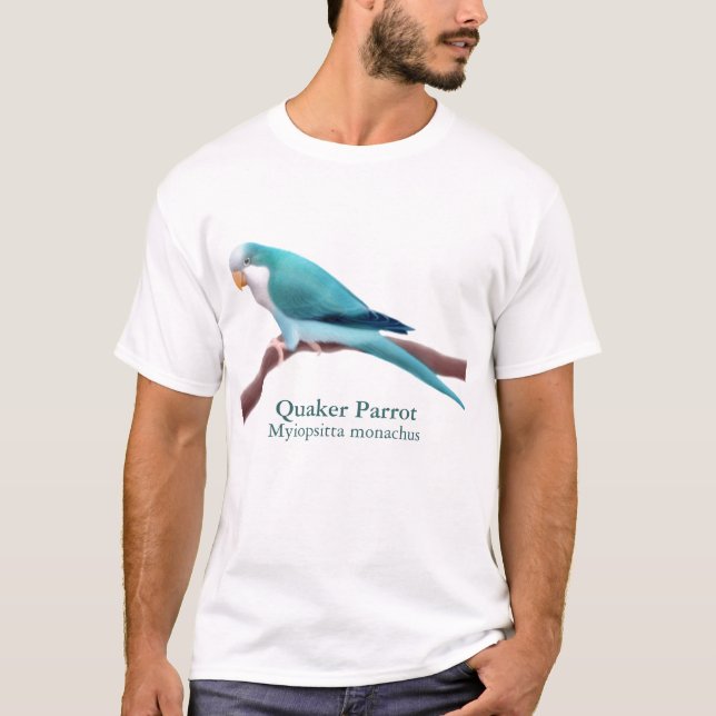 T-shirt azul do papagaio do quacre (Frente)