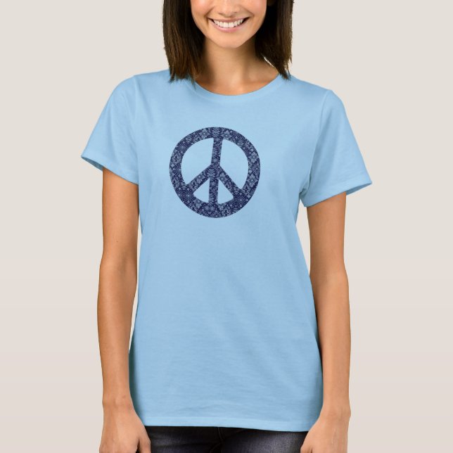 T-shirt azul do sinal de paz do Bandana das (Frente)