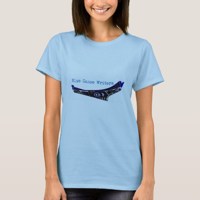 T-shirt azul dos escritores da canoa (Frente)