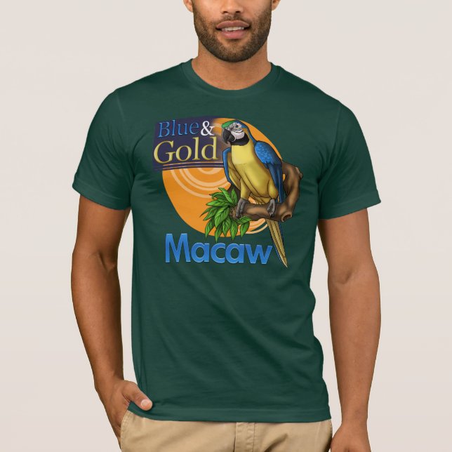 T-shirt azul & Dourado do Macaw (Frente)