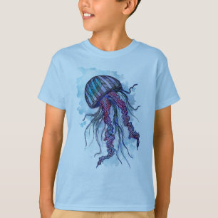 T-shirt azul e roxo das medusa para miúdos