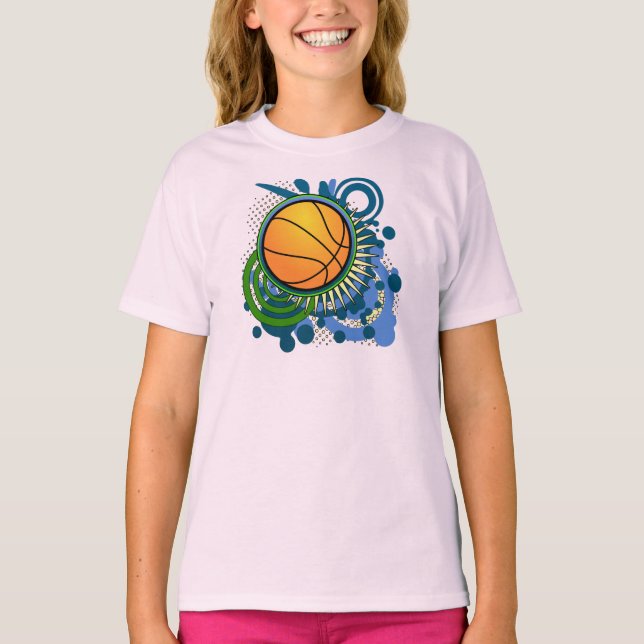 T-Shirt Azul em Círculos de Basquete (Frente)