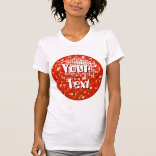 T-shirt Azulejos de Disco Vermelho 'Seu Texto', mulheres b