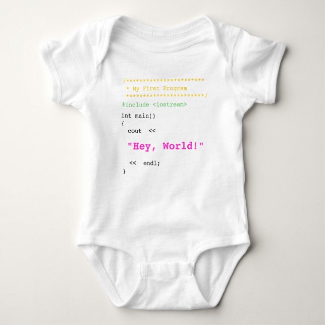 T-shirt Baby Girl First C++ Program (Frente)