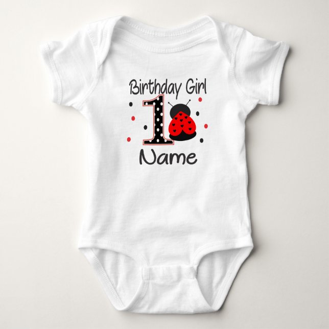 T-shirt Baby Girl Ladybug primeiro aniversario Bodyfato -  (Frente)
