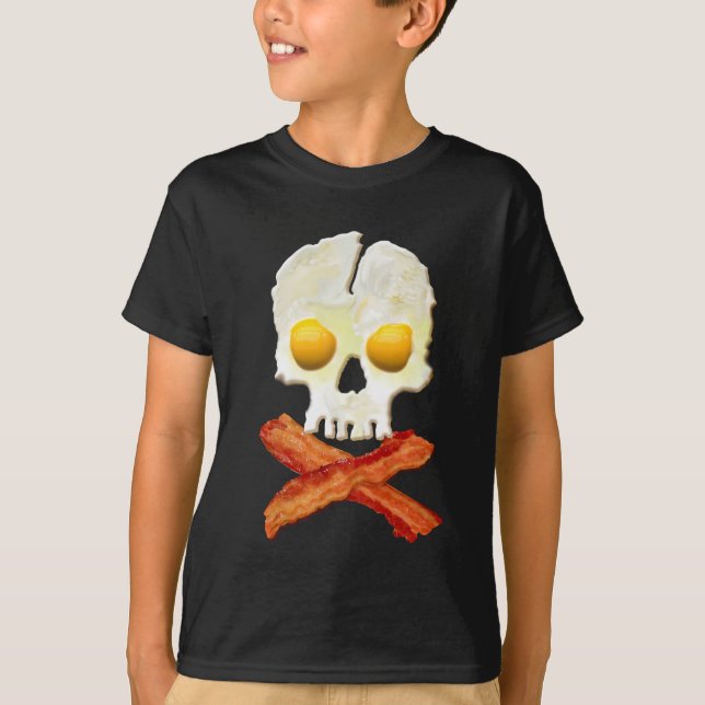 T-shirt Bacon Crossbones Ovos Crânio Tonturas (Frente)