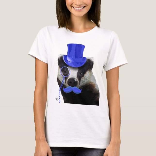 T-shirt Badger com Chapéu Azul e bigode (Frente)