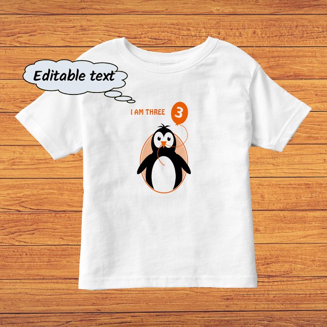 T-shirt Balão de laranja de pinguim de terceiro aniversári (This t-shirt is the white color option with 'classic printing')