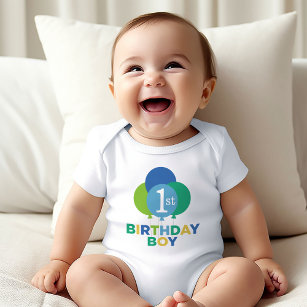 T-shirt Balões Verdes Azuis do Menino Primeiro Aniversário