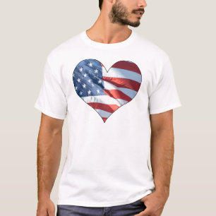 T-shirt Bandeira Americana com Forma de Coração Patriótica